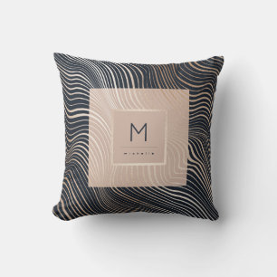 Chic Monogram Rose Gold Navy Blush Pink Modern Cushion