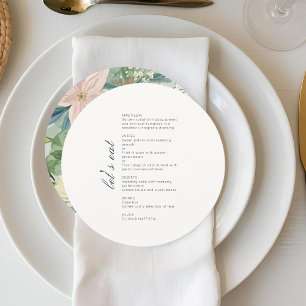 Chic Monogram Round Wedding Floral Menu Flat Card
