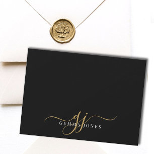 Chic Monogram Script Initials Gold Black Card