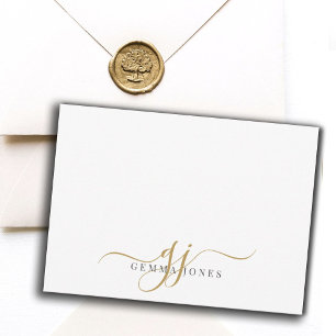 Chic Monogram Script Initials Gold Black On White Card