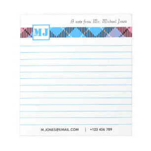 Chic Monogram Script Name Plaid Professional Lined Notepad