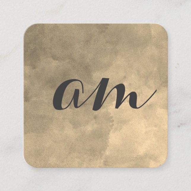 Chic Monogram Sepia Grey Background Square Business Card (Front)