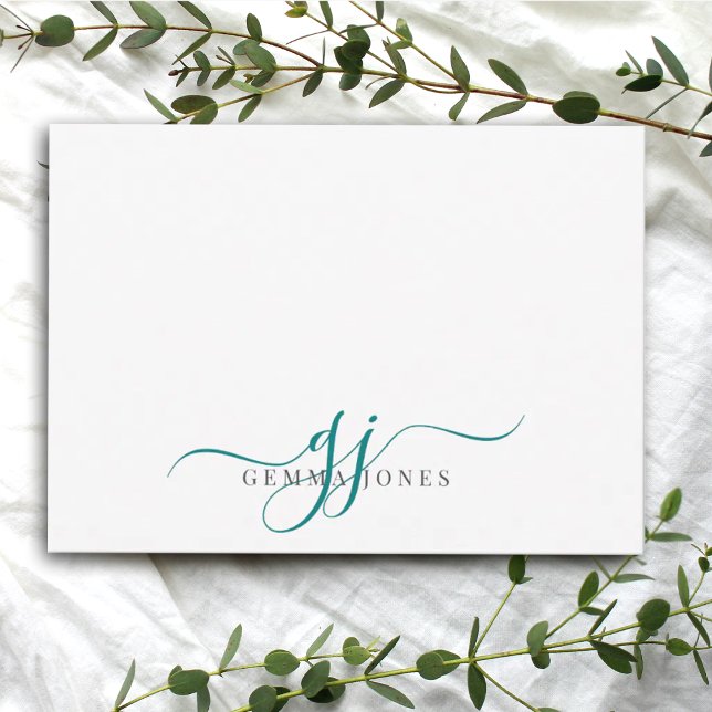 Chic Monogram Teal Script Initials Card (Creator Uploaded)