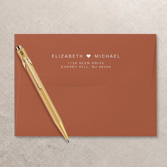 Chic Monogram Terracotta Wedding Return Address Envelope (Creator Uploaded)