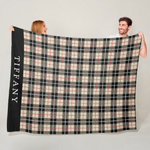 Chic Monogram Thompson Camel Tartan Plaid Pattern Fleece Blanket