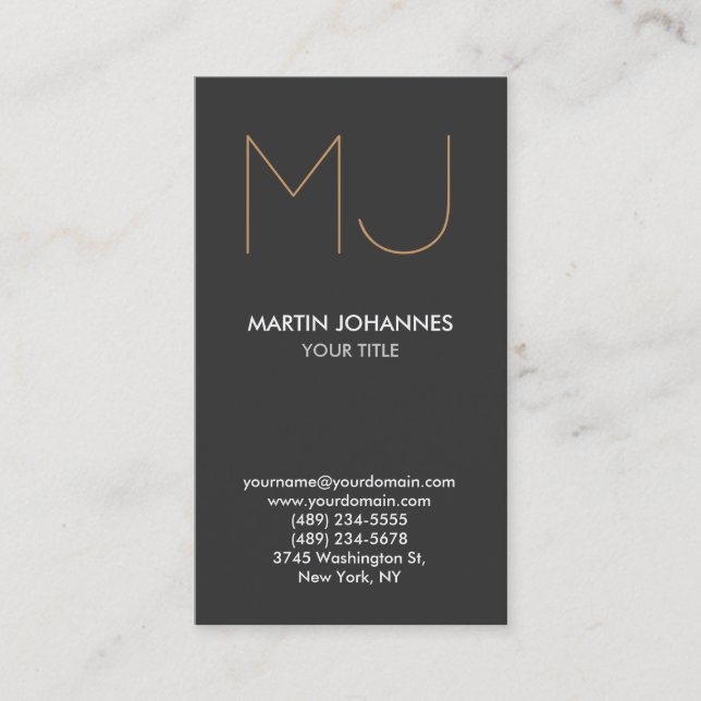Chic Monogram Vertical Elegant Grey Business Card (Front)