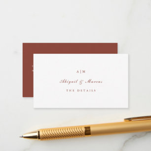 Chic Monogram Wedding Guest Detail Enclosure Card