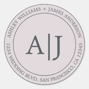 Chic Monogram Wedding Return Address Pastel Purple Classic Round Sticker