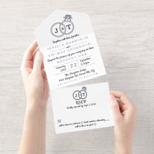 Chic Monogram Wedding Rings Real Foil Pressed All In One Invitation