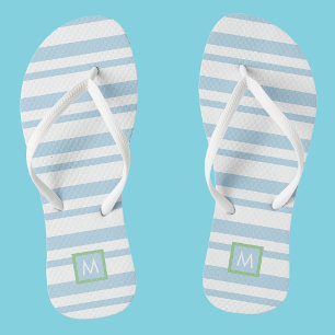 Chic Monogram White andLight Blue Stripes Thongs