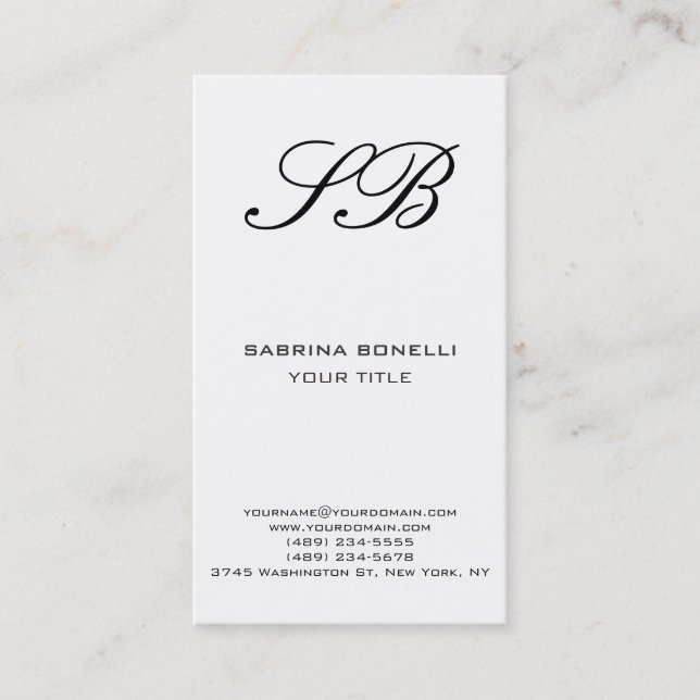 Chic Monogram White Law Firm Business Card (Front)