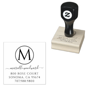 Chic Monogram White On Black Return Return Address Rubber Stamp
