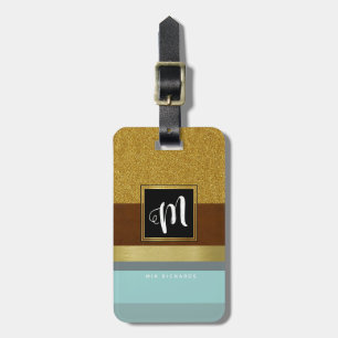 chic monogram with cool stripes luggage tag