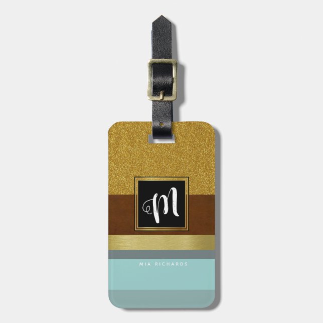 chic monogram with cool stripes luggage tag (Front Vertical)
