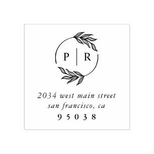 Chic Monogram Wreath Wedding Return Address Rubber Stamp