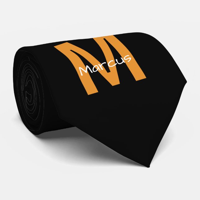 Chic Monogrammed Black Orange Tie (Rolled)
