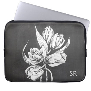 Chic Monogrammed chalkboard tulips Laptop Sleeve
