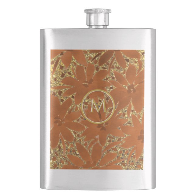 Chic Monogrammed Gold Sparkle Hip Flask (Front)