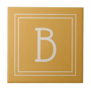 Chic Monogrammed Golden Yellow & Off White Initial Ceramic Tile