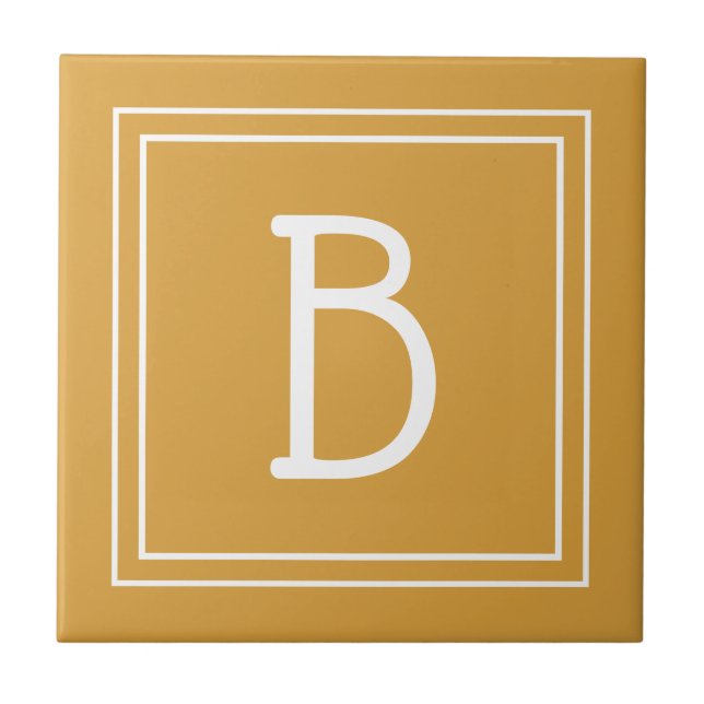 Chic Monogrammed Golden Yellow & White Initial Ceramic Tile (Front)