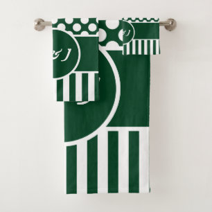 Chic Monogrammed Green Polka Dot Bath Towel Set