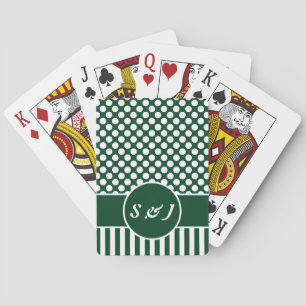 Chic Monogrammed Green Polka Dot Playing Cards