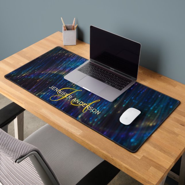 Chic Monogrammed initial shiny fireworks Desk Mat (Office 2)