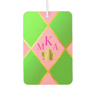 Chic Monogrammed Pink and Green Argyle  Car Air Freshener