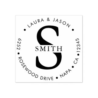 Chic Monogrammed Round Return Address Rubber Stamp
