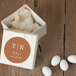 Chic Monogrammed Terracotta Wedding Thank You Classic Round Sticker