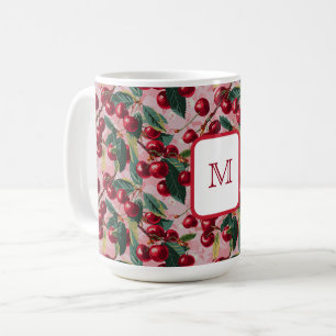 Chic Monogrammed Vintage Pink 'Cherry Pop' Coffee Mug