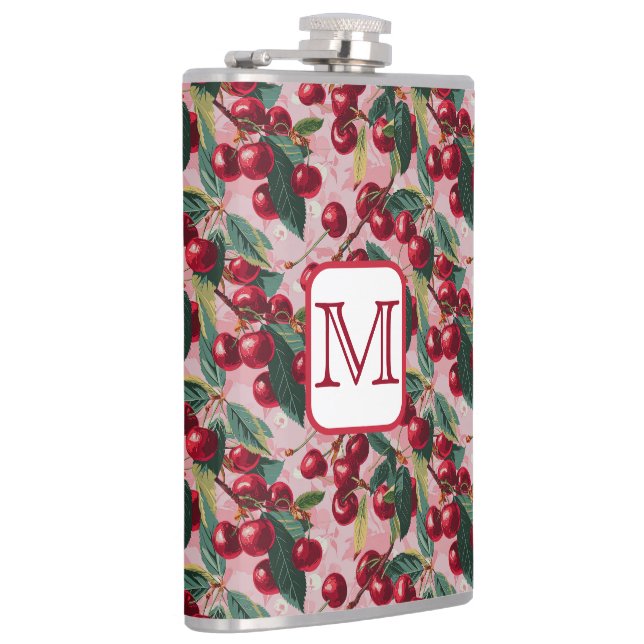 Chic Monogrammed Vintage Pink 'Cherry Pop' Hip Flask (Right)