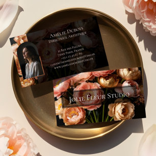 Chic Moody Elegant Peony Luxury Feminine Photo Business Card