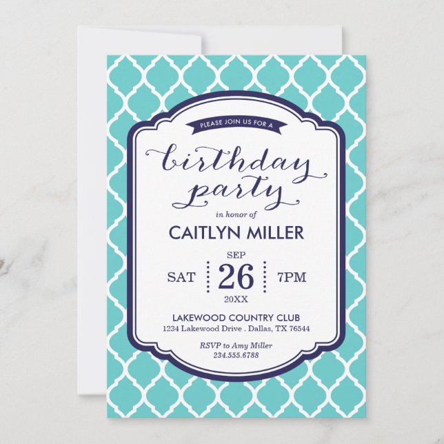 Chic Moroccan Birthday Party Invitation (Front)