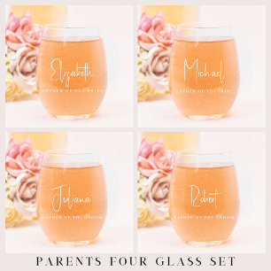Chic Mother Father Personalised Wedding Stemless Wine Glass