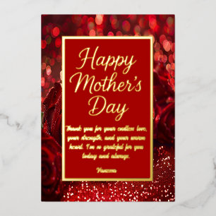 Chic Mother's Day Card   Red Flowers and Gold Font