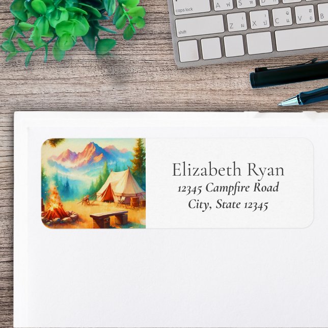 Chic Mountain Camping  Return Address Label (A peaceful camping scene for everyday and special occasion mail!)
