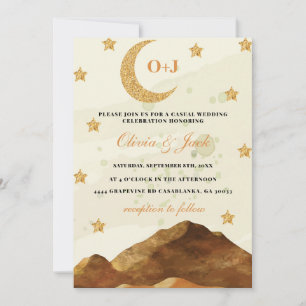 Chic Mountain moon watercolor gold elegant Wedding Invitation
