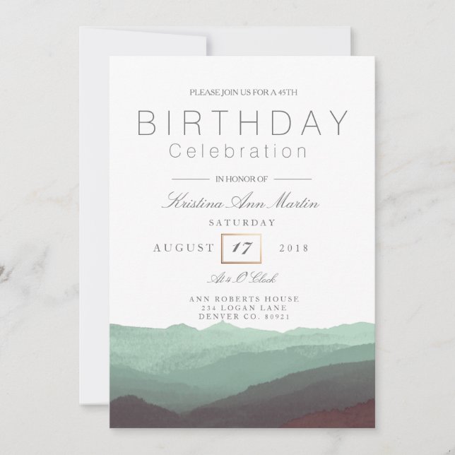 Chic Mountain Watercolor | Birthday Celebration Invitation (Front)