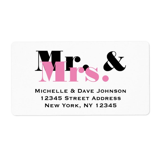 Chic Mr and Mrs address labels for married couple (Front)