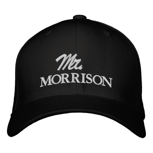 Chic Mr. Last Name black and white cute wedding Embroidered Hat (Front)