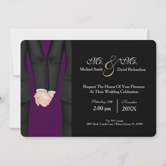 Chic Mr. & Mr. Tuxedo Couple Wedding Celebration Invitation (Front)