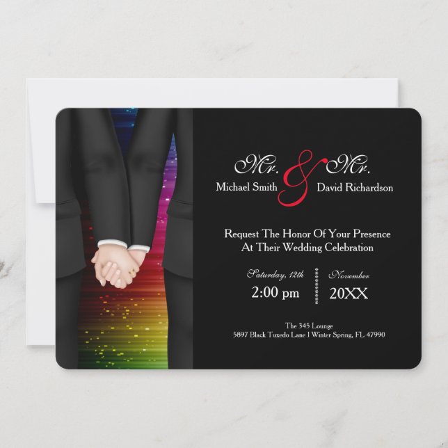 Chic Mr. & Mr. Tuxedo Couple Wedding Celebration Invitation (Front)