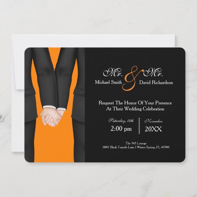 Chic Mr. & Mr. Tuxedo Couple Wedding Celebration Invitation (Front)
