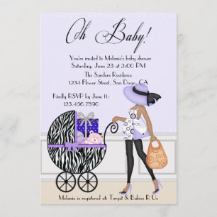 Chic Mum and Buggy with Gifts Invitation