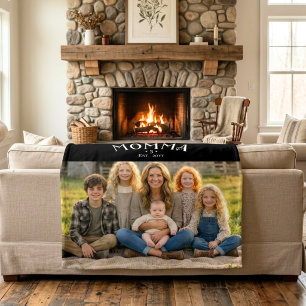 Chic Mum Established Kid Count Photo Black White Sherpa Blanket