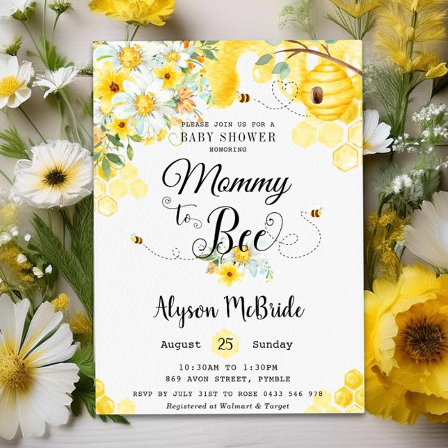 Chic Mum to Bee Yellow Floral Baby Shower Neutral  Invitation (Creator Uploaded)