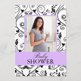 Chic Mummy Photo Purple Baby Shower Invitations