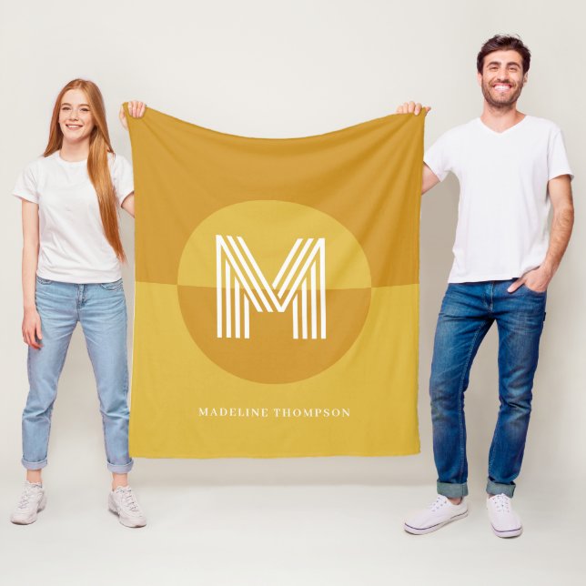 Chic Mustard Yellow Geometric Modern Monogram Fleece Blanket (In Situ)