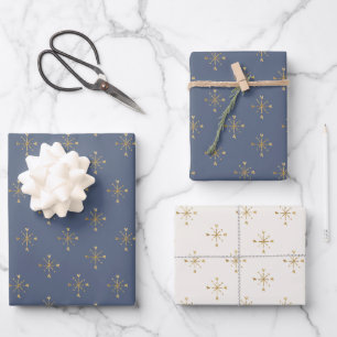 Chic Muted Blue Ivory & Gold Star Wrapping Paper Sheet